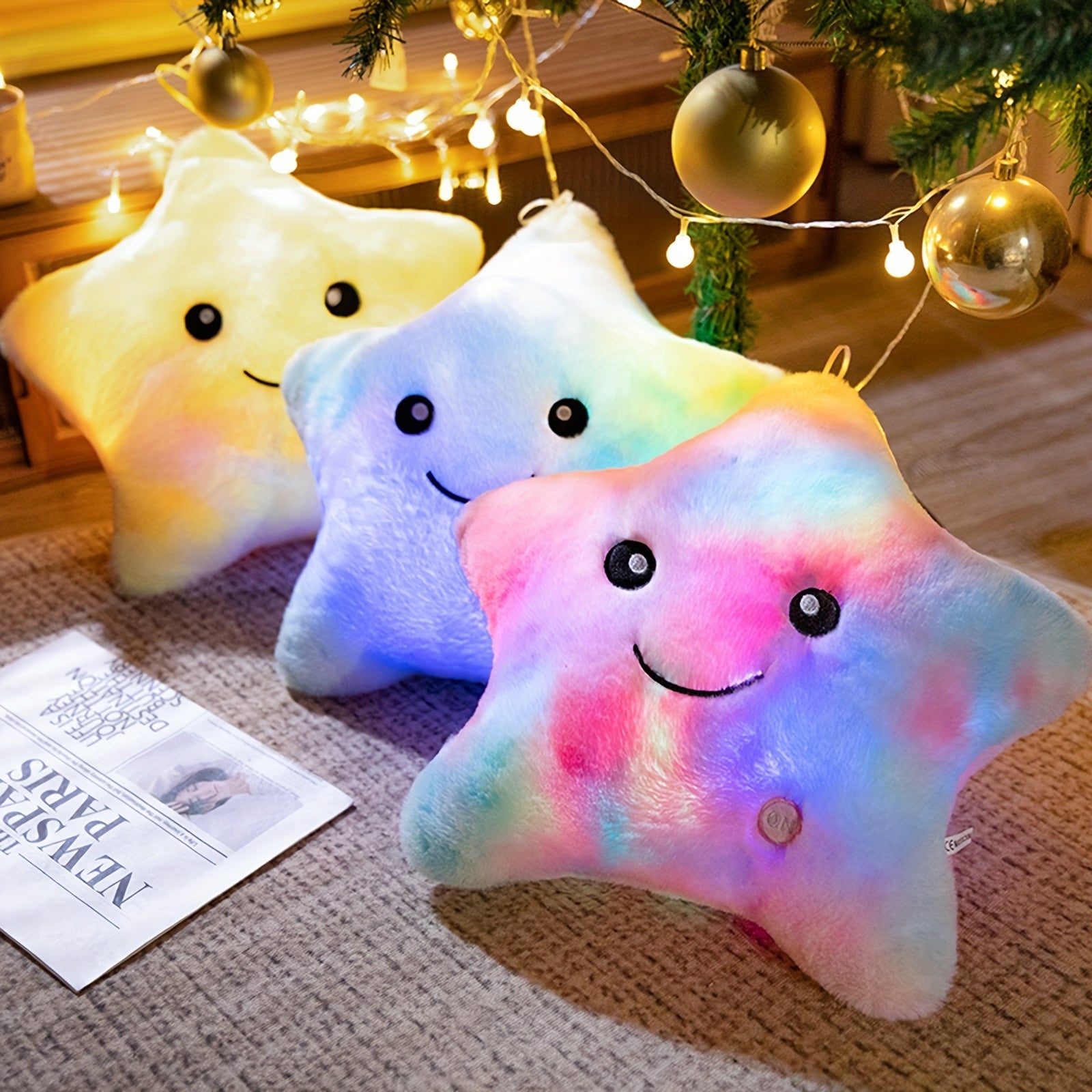 AKKUN Purple Glow in the Dark Star Plush Toy, Adorable Soft Star Shaped Stuffed Animal, Woven Polyester, Magical Nightlight, with Ideal Gift for Star Lovers and Cozy Spaces